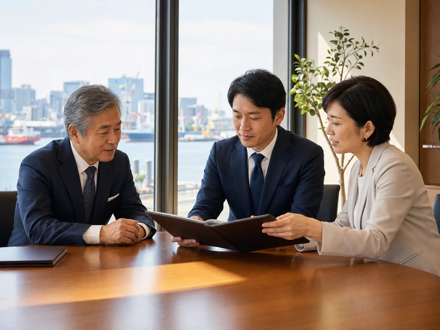 横浜の事業承継を検討する経営者と後継者とM&Aアドバイザー