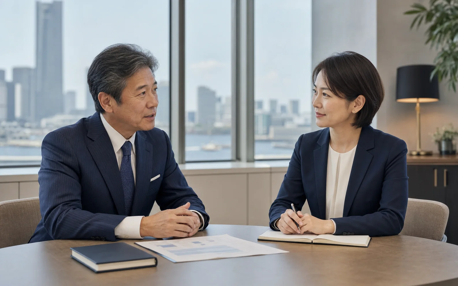 横浜の会社売却について相談する経営者とM&Aアドバイザー